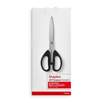 Staples 7" Pointed Tip Stainless Steel Scissors, Straight Handle, Right & Left Handed (TR55047)