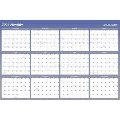 2026 AT-A-GLANCE 48" x 32" Yearly Dry Erase Wall Calendar, Reversible, White/Blue (A1152-26)