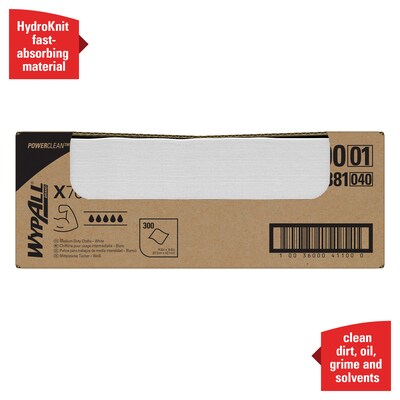 WypAll PowerClean X70 Cloths, 14.9" x 16.6", White, 300 Sheets/Box (41100)