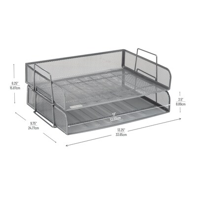Mind Reader 2-Tier Stackable Paper Desk Tray, Metal, Silver, 2/Pack (DSTACK2-SIL)