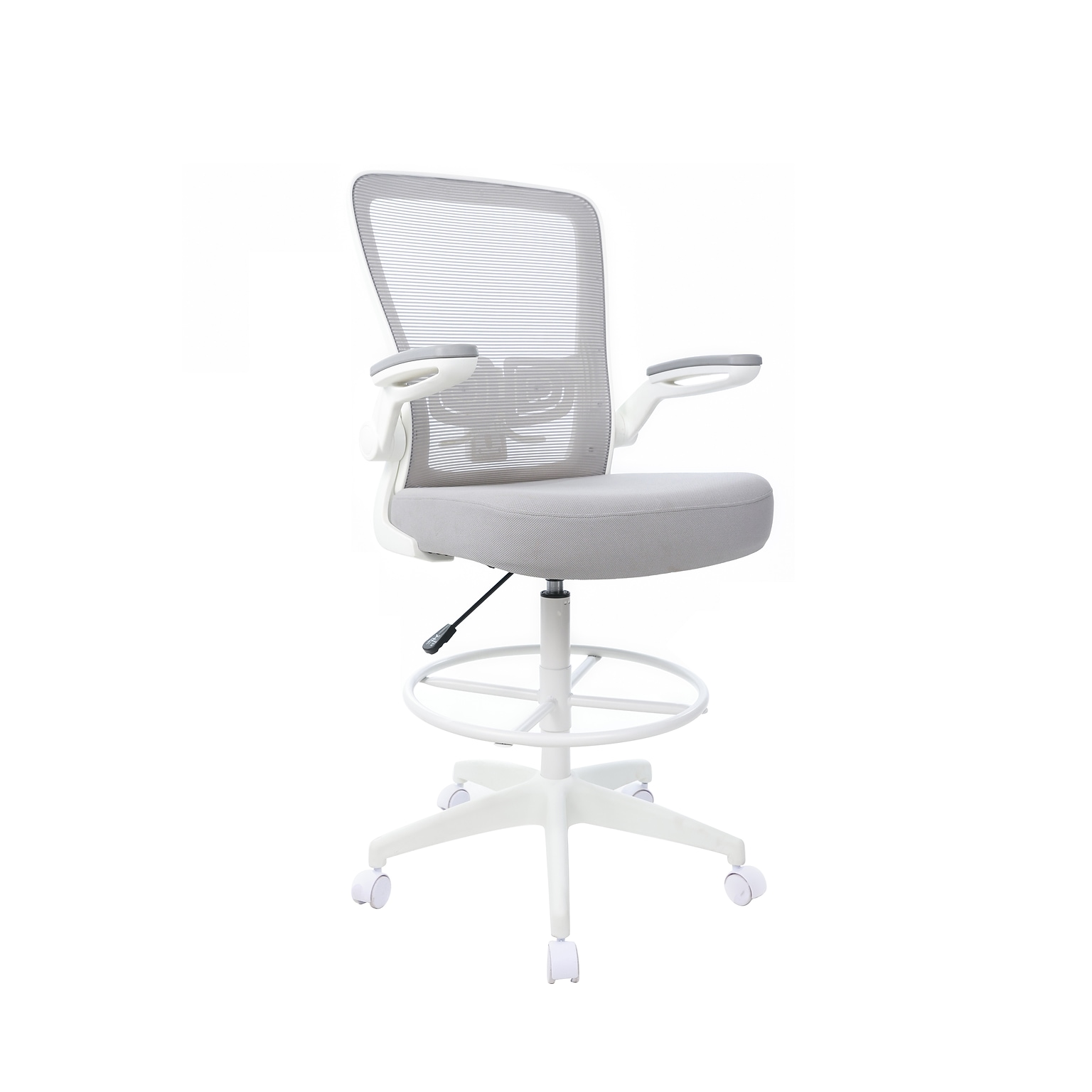 Boss Flip Arm Mesh/Fabric Stool with Footrest and Lumbar Support, Gray/White (B16366WT-GY)
