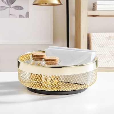 iDESIGN Metal Mesh Lazy Susan Organizer, Soft Brass (25965)