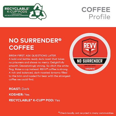 Revv Coffee No Surrender Coffee Keurig® K-Cup® Pods, Dark Roast, 96/Carton (6873CT)