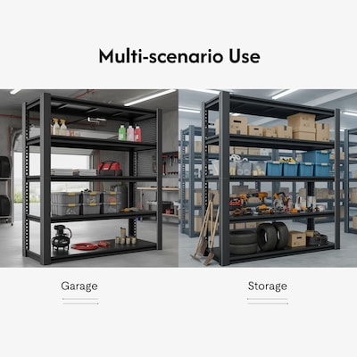 FlexiSpot 5-Shelf Metal Garage Storage Rack with Pegboard, 78" x 47.2" x 18", Black (CJ029-DJ)