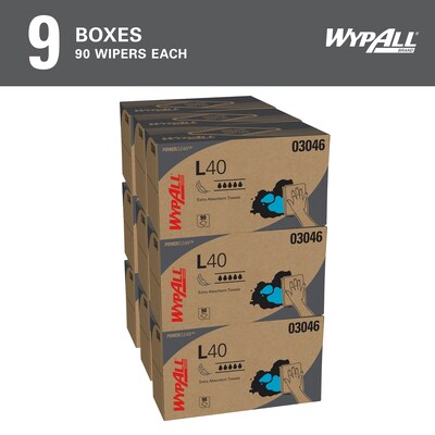 WypAll PowerClean L40 Fabric Cleaning Wipers, 10 x 10.8, White, 90 Wipers/Box, 9/Carton (03046)