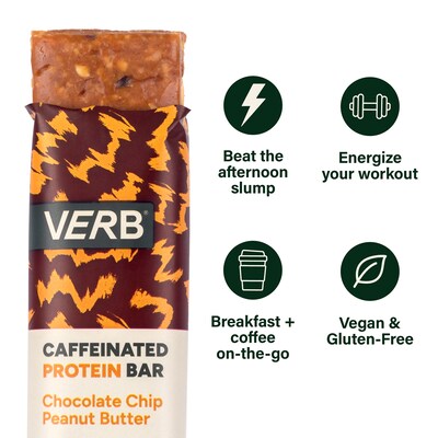 VERB Caffeinated Gluten Free Chocolate Chip Peanut Butter Protein Bar, 1.8 oz., 12/Pack (220-02522)
