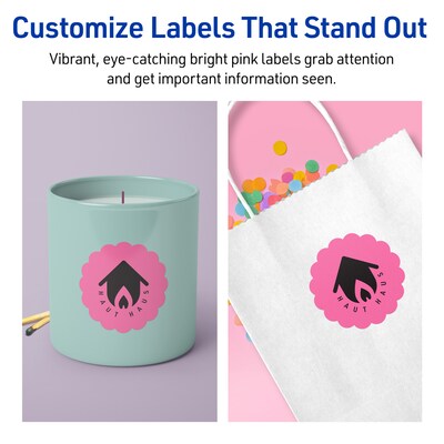 Avery Round Scalloped Laser/Inkjet Multipurpose Labels, 2.5" Dia, Bright Pink (180/Pack)