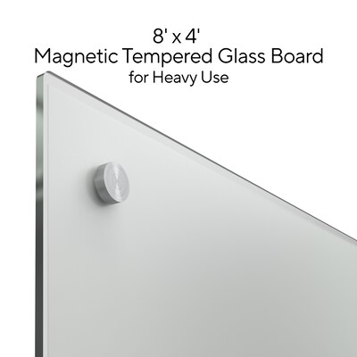 TRU RED™ Magnetic Tempered Glass Dry Erase Board, White, 8' x 4' (TR61198)