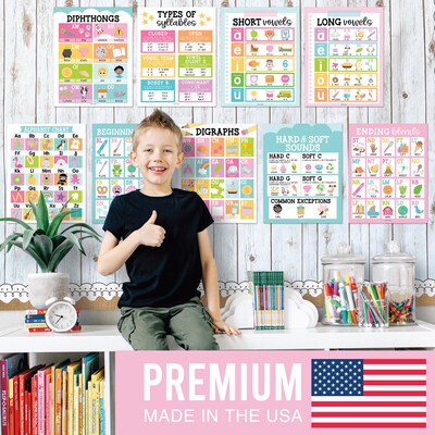 Hadley Designs 11" x 14" Colorful Sound Wall Phonics and Vowels English Posters, 9/Set (HDDX004ACFGFJ)