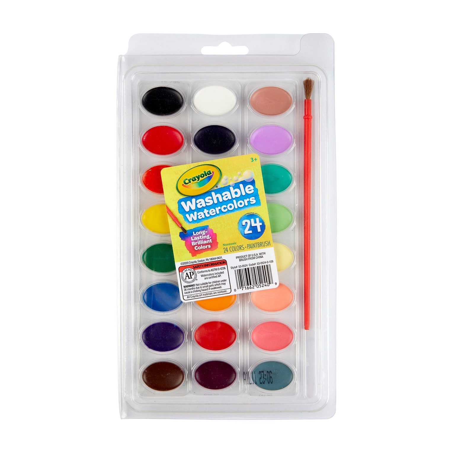 Crayola Washable Kids Watercolor Paint Palette, Assorted Colors (BIN530524-3)
