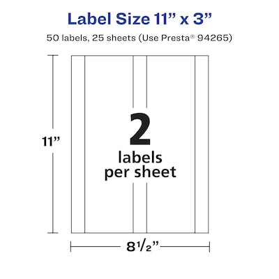 Avery Laser/Inkjet Rectangle Waterproof Multipurpose Labels, 3"  x 11", White, 50/Pack (94265)