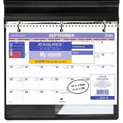 2026-2027 AT-A-GLANCE 11" x 8" Academic Monthly Desk or Wall Calendar, Purple/Red (SK16-16-27)