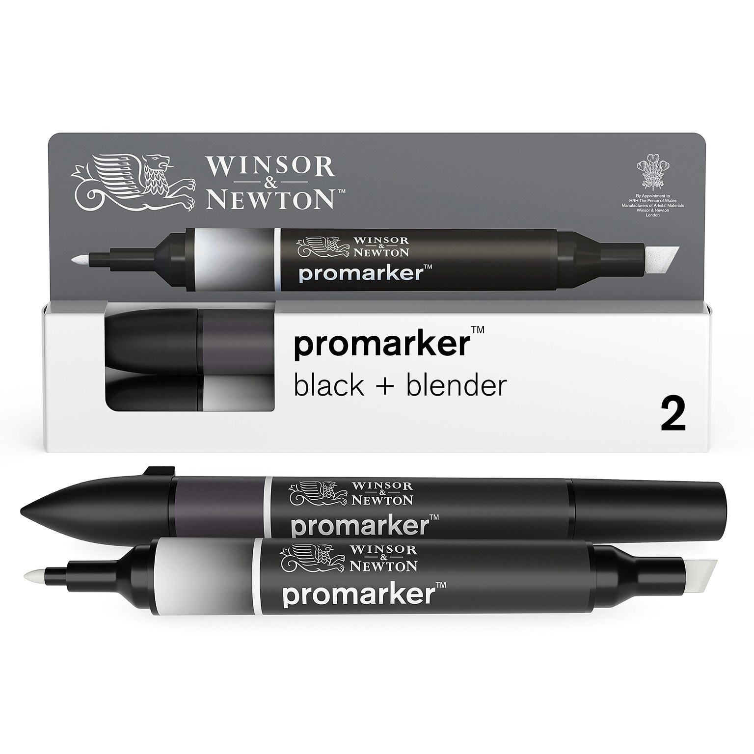 Winsor & Newton Promarker Dual-Tip Alcohol Based Marker, Black + Blender, 2/Pack (WNX0290148)