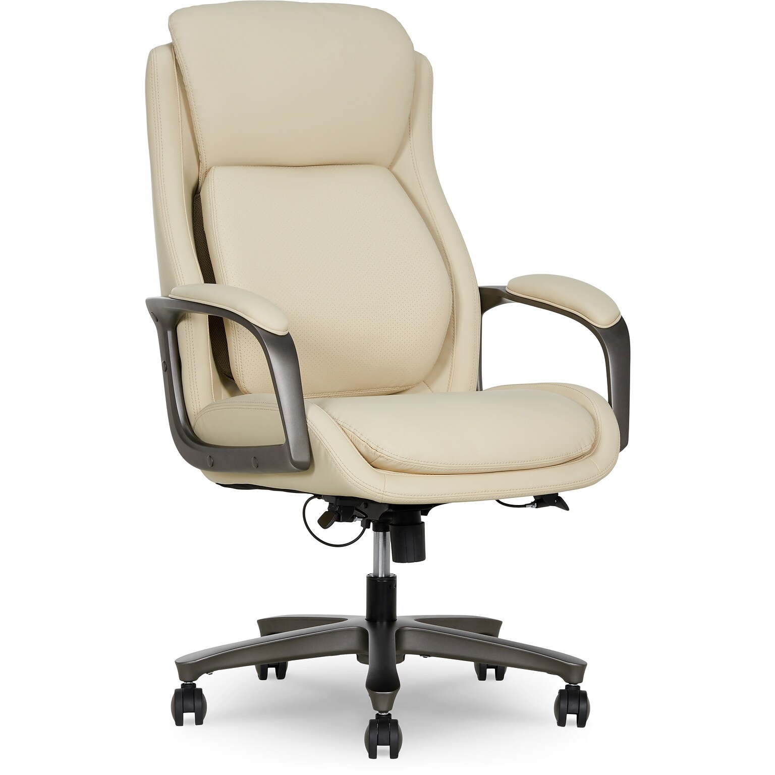 Elle Decor Rivendell AIR Lumbar Ergonomic Vegan Leather Swivel Executive Chair, Cream (60124-CRM)