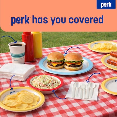 Perk™ Heavy-Weight Paper Plates, 10", Blue/White, 125/Pack (PK54330)