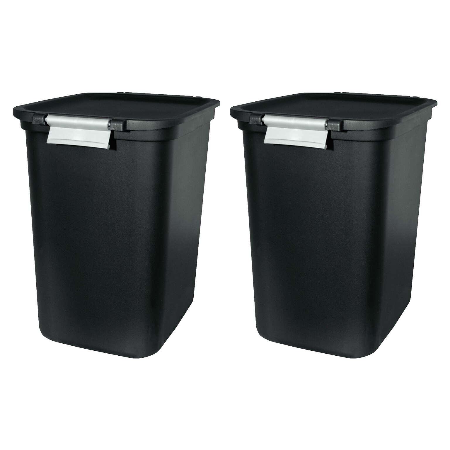 Hefty Locking Hinged Lid Trash Can, 7.7 Gallons, Black, 2/Pack (HFTCOM229207507)