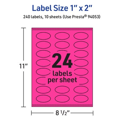 Avery Laser/Inkjet Oval Multipurpose Labels, 1" x 2", Neon Magenta, 240/Pack (94053)
