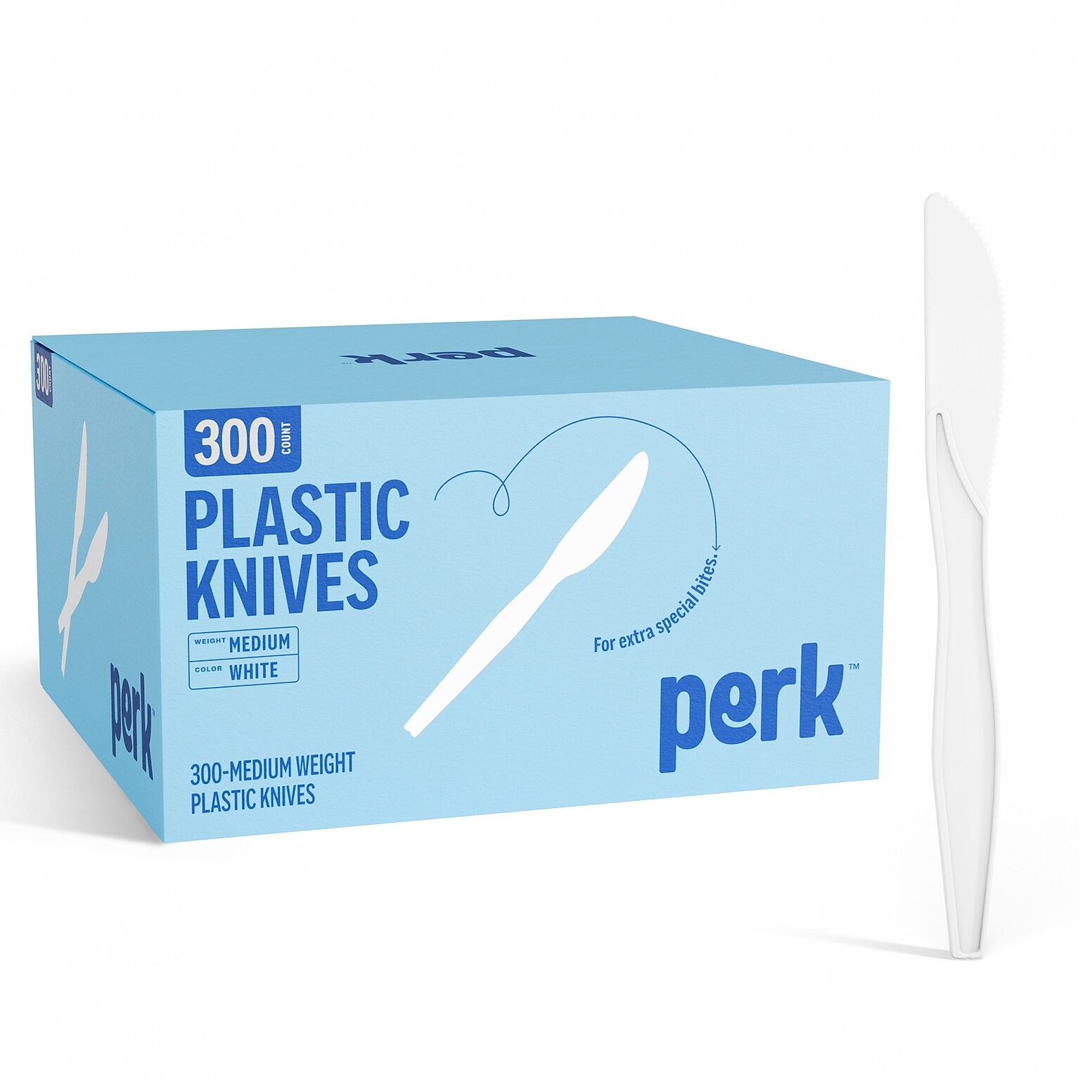 Perk™ Polystyrene Knife, Medium-Weight, White, 300/Pack (PK56399)