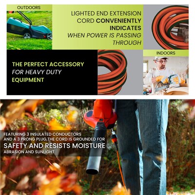 GoGreen Power 50' Indoor/Outdoor Extension Cord, 16 AWG, Orange (GG-13750)