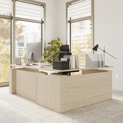 Bush Business Furniture Stratus 60"W Electric L-Shaped Adjustable Standing Desk, Natural Elm (SUT013NE)