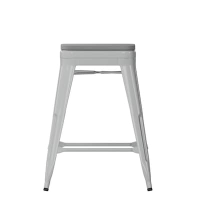 Flash Furniture Cierra Industrial Metal Counter Height Stools without Back, Silver/Gray, 4-Pieces/Pack (4ET32024SVRPL2G)