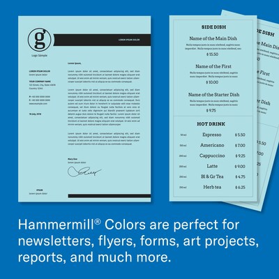 Hammermill Colors Multipurpose Paper, 20 lbs., 8.5" x 11", Blue, 500 Sheets/Ream (103309)