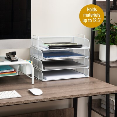 Mind Reader 4-Tier Stackable Paper Desk Tray Organizer, Metal, 4/Pack, White (DSTACK4-WHT)