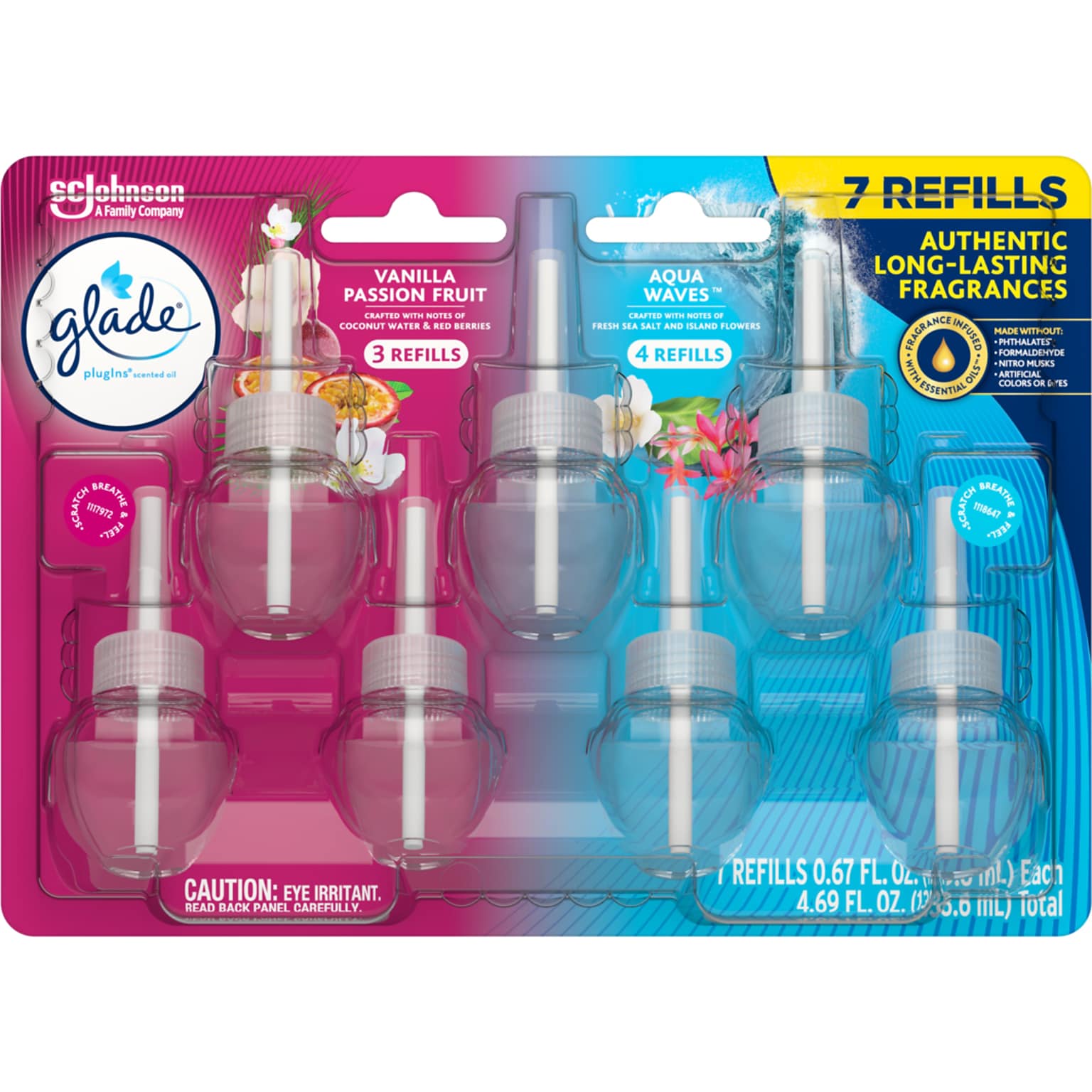Glade PlugIns Scented Oil Refills, Assorted Scents, 0.67 Fl. Oz., 7/Pack (350783)