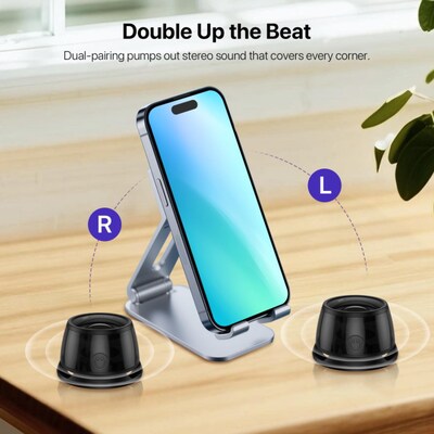 Portable Wireless Speaker Compact RGB Clip-On IPX5 Splash-Resistant Black