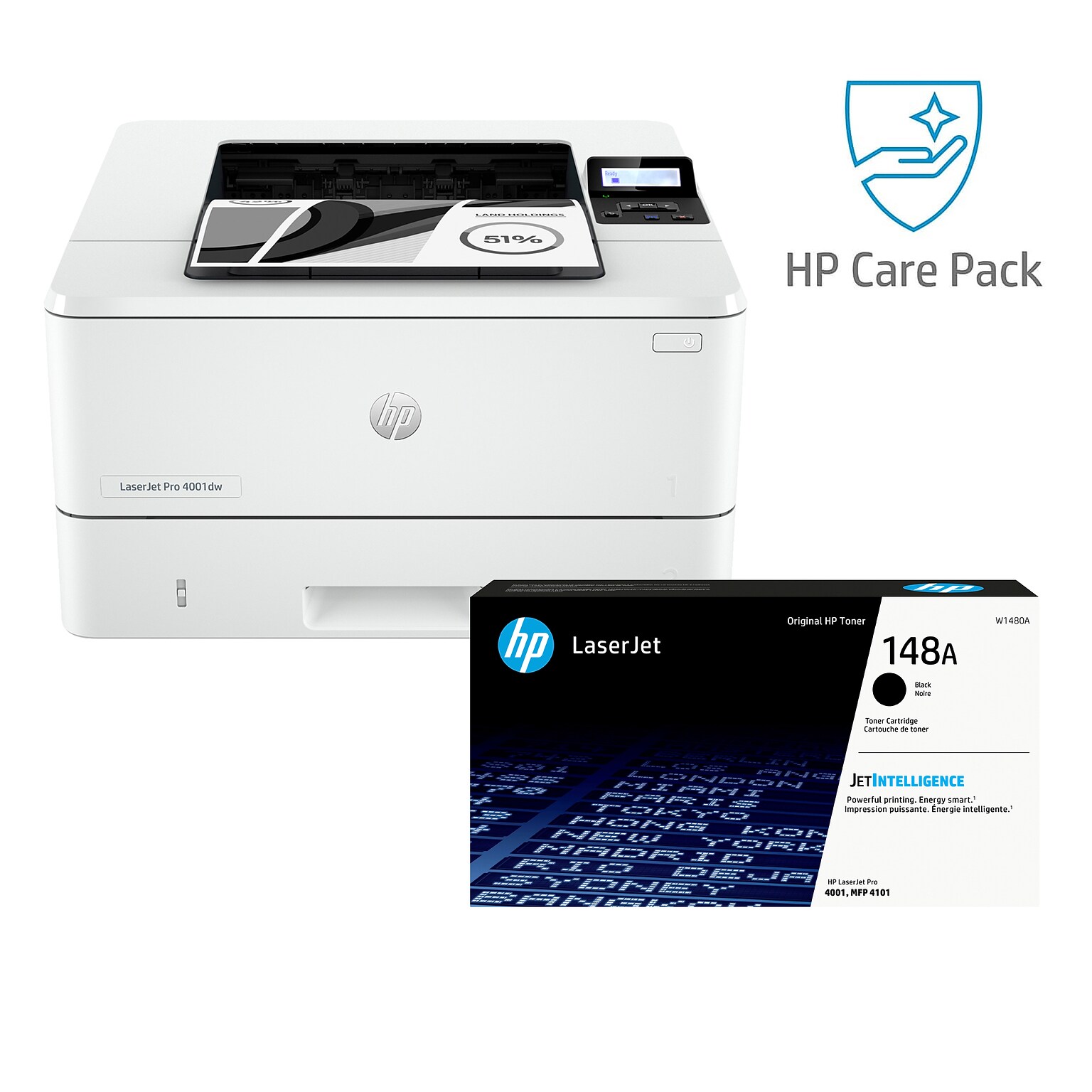HP LaserJet Pro 4001dw Wireless Black & White Laser Printer, Single-Function, Best for Office (2Z601F) with 3-Year Care Pack