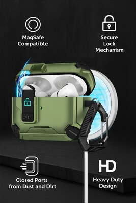 SaharaCase Raider Series Heavy Duty Case Compatible with Magsafe for Airpods Pro 3, Secure Lock, Cactus Green (HP00217)