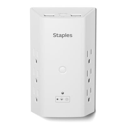 Staples TECH 6-Outlet 3-USB Port Surge Protector, 1200 Joules, White (ST62778)