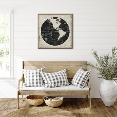 Amanti Art World News Map I by Elizabeth Medley Framed Canvas Wall Art Print, 30" x 30" (A42678299863)