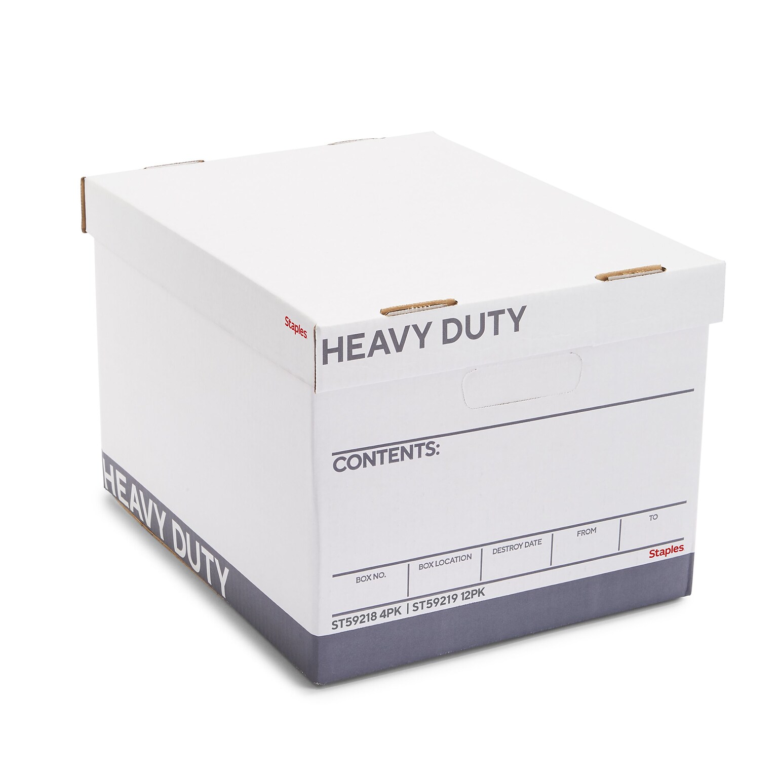 Staples Heavy Duty 50% Recycled Corrugated File Box Lift Off Lid, Letter/Legal Size, White/Gray, 4/Carton (2522303)