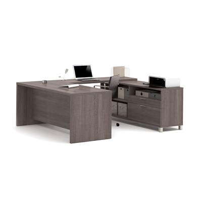 Bestar Pro-Linea 72W U-Shaped Executive Desk with Storage, Bark Gray (120861-47)