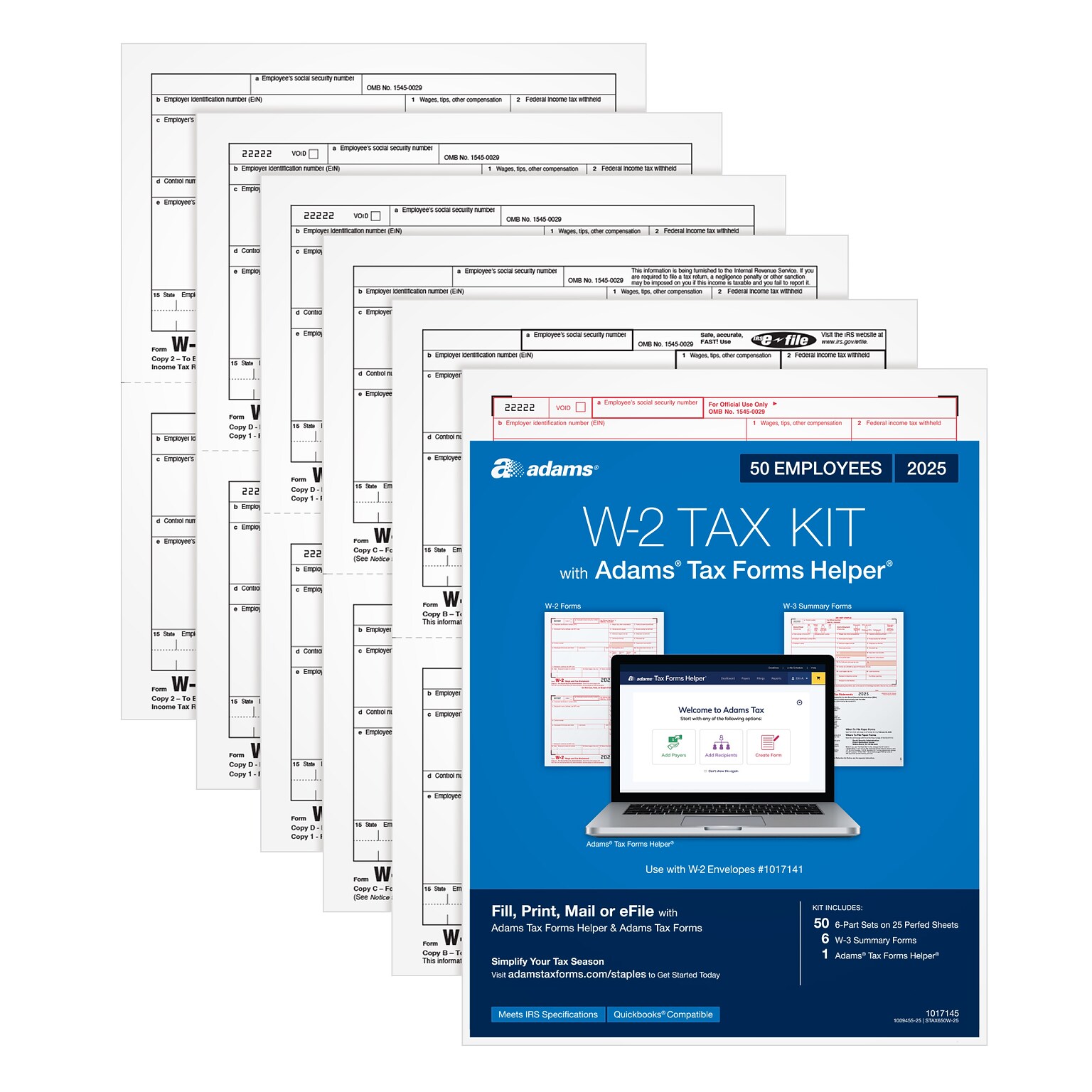 Adams 2025 W-2 Tax Forms, Includes W-3 Forms, 6-Part, 2-Up, 50/Pack  (STAX650W-25)