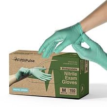 FifthPulse Biodegradable Powder Free Nitrile Exam Gloves, Latex Free, Medium, Green, 150 Gloves/Box