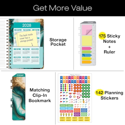 2027 Excello Brands 7.8" x 9" Weekly & Monthly Standard Planner, Paperboard Cover, Teal Gold Marble (FSHN-CY27-79-54)