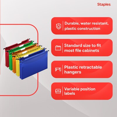 Staples® Hanging File Folder, 3.5" Expansion, Letter Size, Assorted, 5/Pack (TR36330/36330)