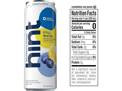 Hint Blueberry Lemon Flavored Purified Water, 12 fl. oz., 12 Cans/Pack (HINTBLULEMCAN12)
