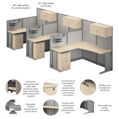 Bush Business Furniture Office in an Hour 3 Person L Cubicle Desk Set, Natural Elm (OIAH006NE)