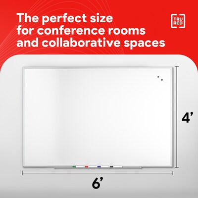 TRU RED™ Magnetic Steel Dry Erase Board, Satin Frame, 6' x 4' (TR61177)