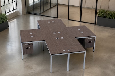 Boss Office Products Simple System 66"W L-Shaped Desk with Pedestal, Driftwood, 4/Set (SGSD019-202)