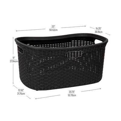 Mind Reader 10.57-Gallon Laundry Basket with Handles, Plastic, Black, 2/Set (40LBASK2PK-BLK)