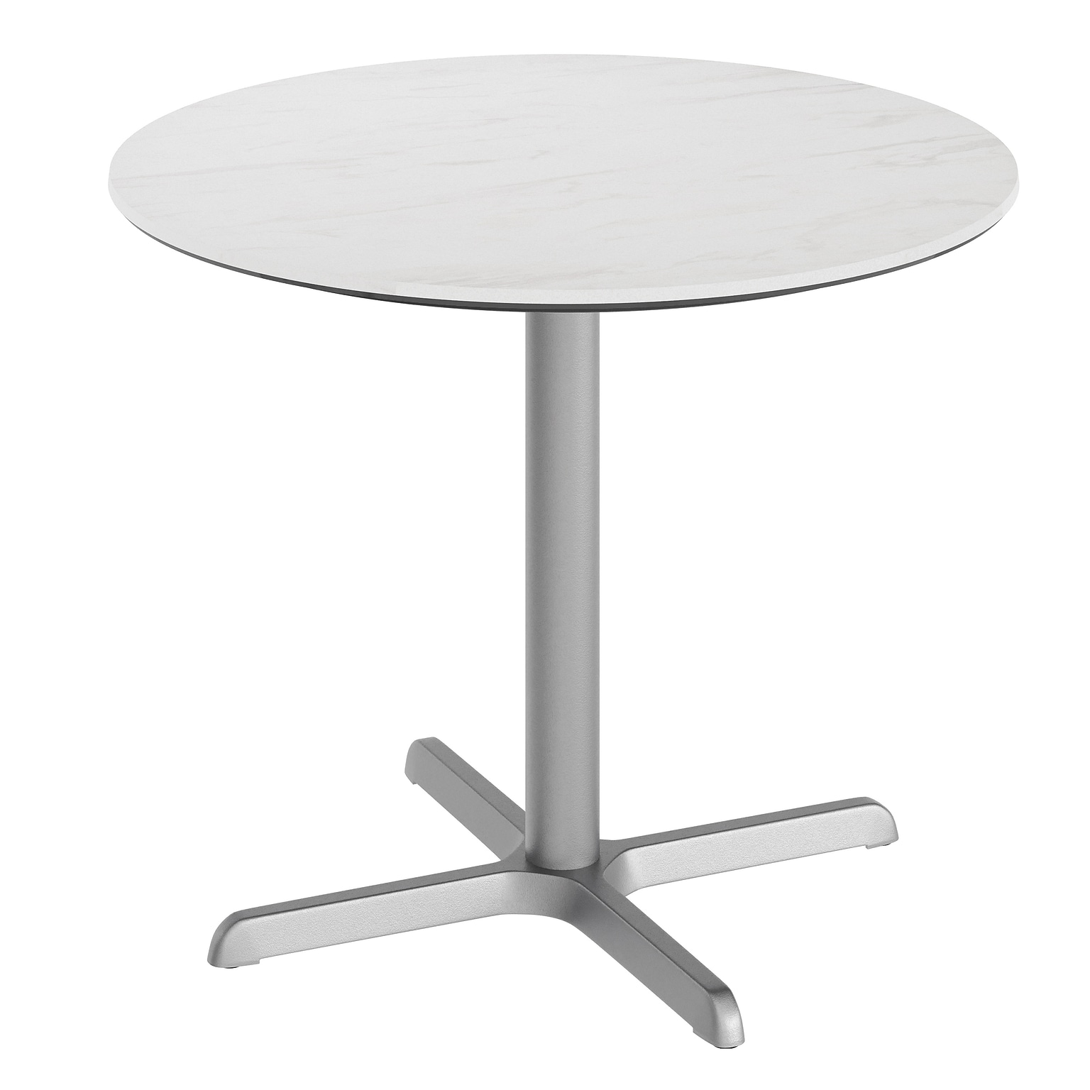 Flash Furniture Acadia 36 Round Wooden Dining Table with X-Base, White Faux Marble/Silver Base (STRD36WMAT3030S)