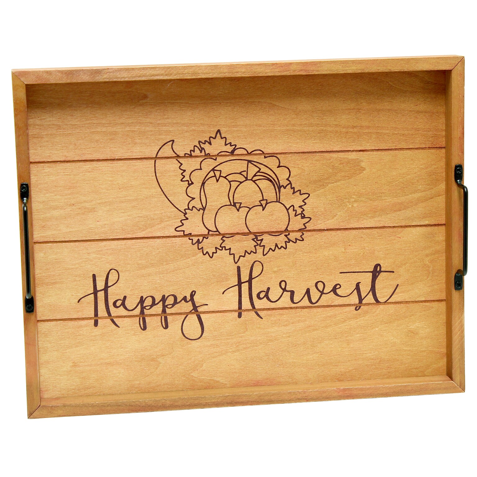 Elegant Designs Happy Harvest Decorative Wood Serving Tray w/ Handles, 15.50 x 12, Natural Wood (HG2000-NHH)