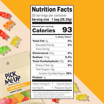 Pick Me Up Provisions™ Mixed Fruits Gummy Bears, 1 oz., 30 Bags/Box (PM63515)