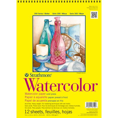 Strathmore 300 Series 9 x 12 Wire Bound Watercolor Sketch Pad, 12 Sheets/Pad, 3/Bundle (STTP36091-