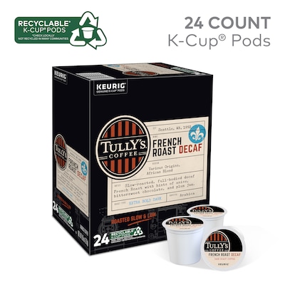 Tullys French Roast Decaf Coffee, Dark Roast, Keurig® K-Cup® Pods, 24/Box (192419)
