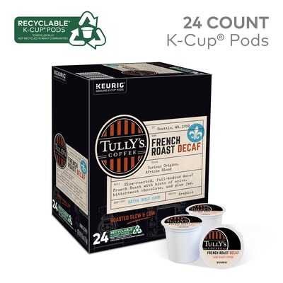 Tully's French Roast Decaf Coffee Keurig® K-Cup® Pods, Dark Roast, 24/Box (192419)